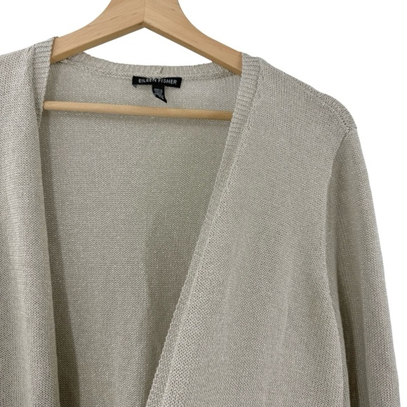 Eileen Fisher Recycled Cotton Metallic Thread Open Cardigan Sz L - Picture 6 of 12